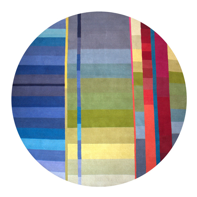 Blue Vortex Circle Hand Knotted Pile Rug by Ptolemy Mann