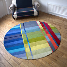 Blue Vortex Circle Hand Knotted Pile Rug by Ptolemy Mann